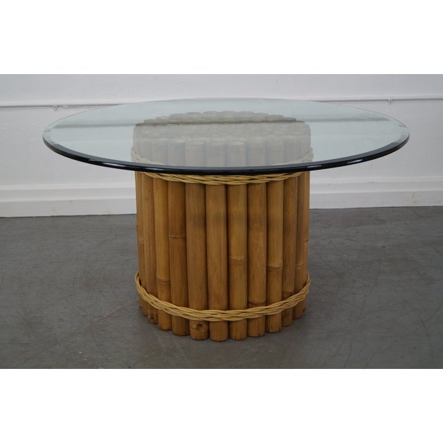 Round Glass Top Natural Bamboo Base Dining Table | Chairish