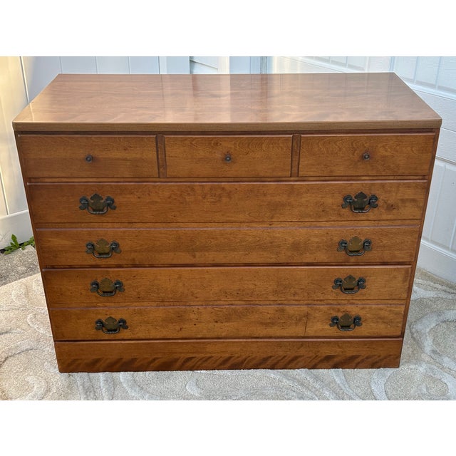 Wood Vtg. Ethan Allen American Style Three Drawer Maple Chest in Nutmeg W/Mica Top For Sale - Image 7 of 13