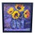 Sunflowers in Blue Bottles by Kathleen Varadi, Contemporary Floral Still Life Painting For Sale