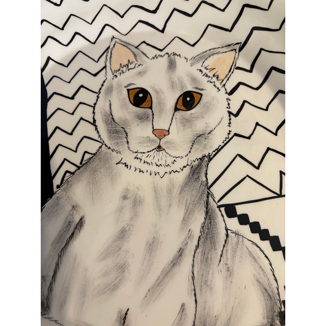 Ebony Vintage Cat Art Pottery Platter by Nina Lyman For Sale - Image 8 of 8