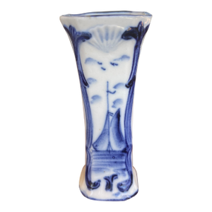 1970s Delft Blue Sailing Boat Dutch Bud Vase