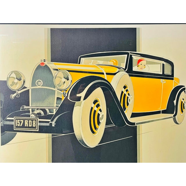 Black 1950s Bugatti Type 46 Art Deco Lithograph Poster by René Vincent Framed For Sale - Image 8 of 18