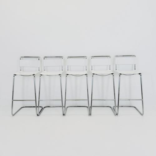 Textile Bauhaus S39 L Bar Stool in White Vegetal Leather and Chrome by Mart Stam for Thonet, Germany, 1970s For Sale - Image 7 of 16