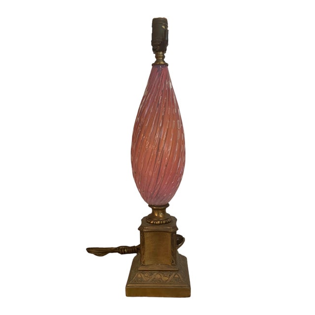 1950s Murano Style Opalescent Controlled Bubble Table Lamp Pink - Orange For Sale - Image 10 of 10