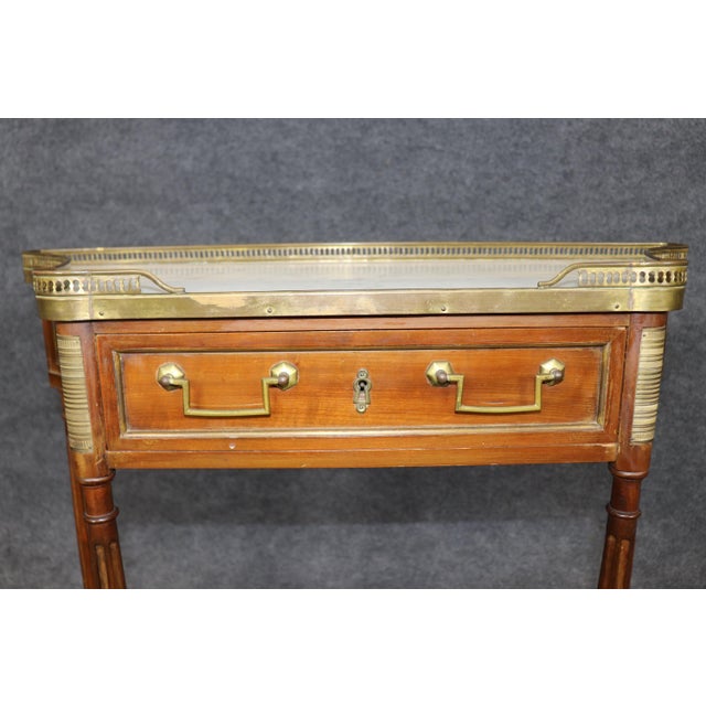French Louis XVI French Marble Top Brass Mounted Two Tier Console Table For Sale - Image 3 of 14