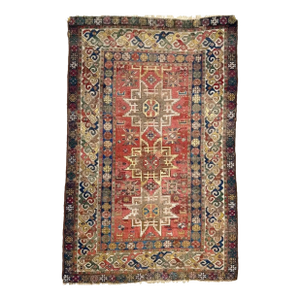 Antique Caucasian Leshgi Star with KINTSUGI Repairs Rug 3.8 x 5.6