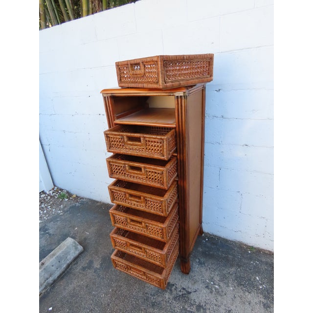 Late 20th Century Hollywood Regency Woven Wicker Tall Narrow Lingerie Jewelry Chest 6302 For Sale - Image 5 of 14