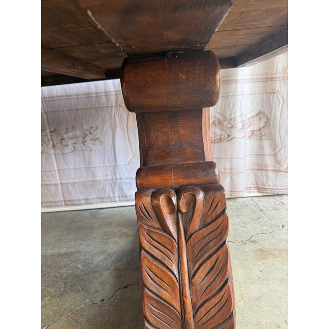 Spanish Colonial Revival Walnut Dining Table With Hand-Carved Scroll For Sale - Image 10 of 17