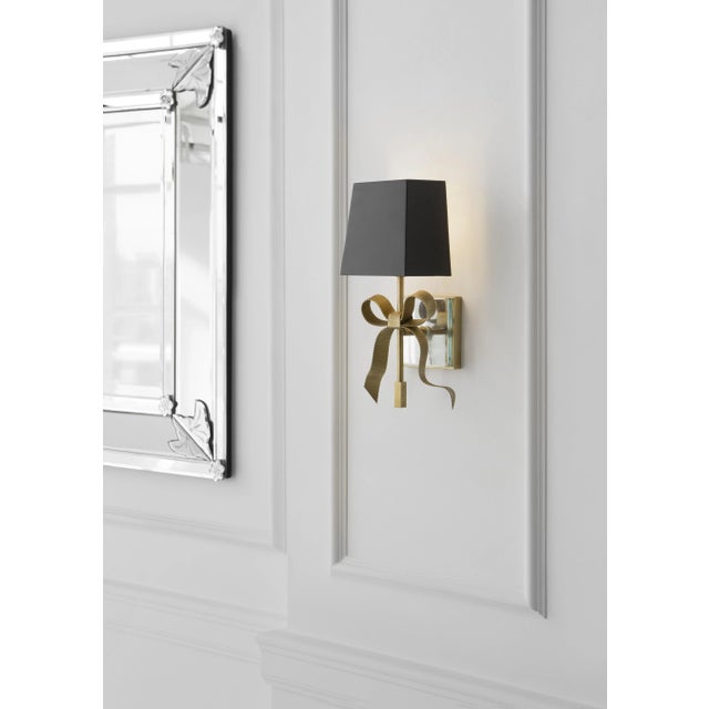 Transitional Kate Spade New York for Visual Comfort Signature Ellery Gros-Grain Bow Small Sconce in Soft Brass with Matte Black Shade For Sale - Image 3 of 4