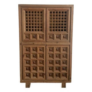 1960s Spanish Solid Pine Brutalist Cabinet Attributed to Biosca For Sale