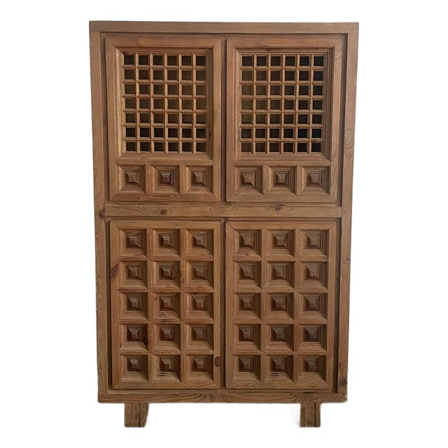 1960s Spanish Solid Pine Brutalist Cabinet Attributed to Biosca For Sale