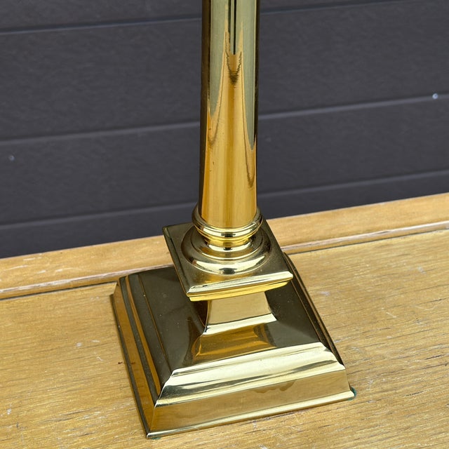 Late 20th Century Vintage Ethan Allen Solid Brass Candlestick Table Lamp For Sale - Image 5 of 12