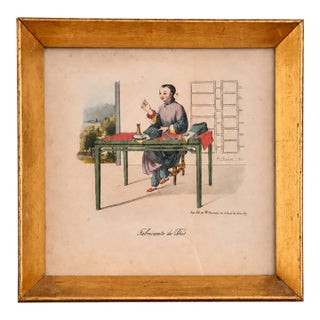 19th Century French Hand-Colored Lithograph, “Stocking Maker,” j.p. Chenot, Paris For Sale