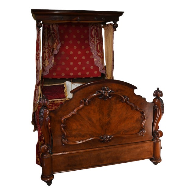 Victorian Mahogany Half Tester Bed with Canopy, 1840s For Sale