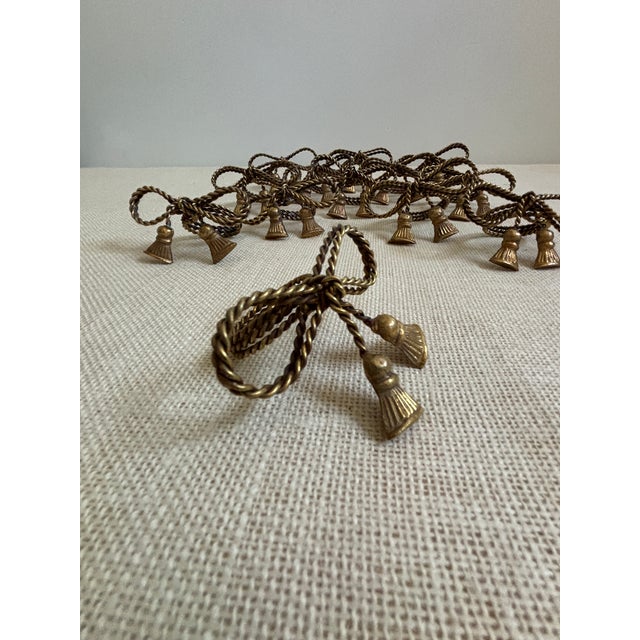 Vintage Mid Century Regency Brass Tassel Bow Napkin Rings Set of 13 For Sale In San Diego - Image 6 of 10