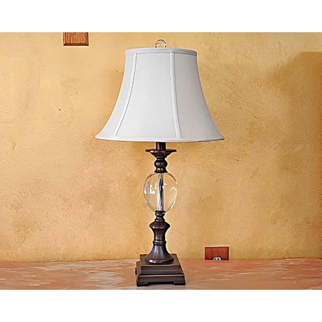 Crystal Ball Urn Lamp With Copper Finish & White Bell Shade – 30” Transitional Accent Lamp For Sale - Image 15 of 18
