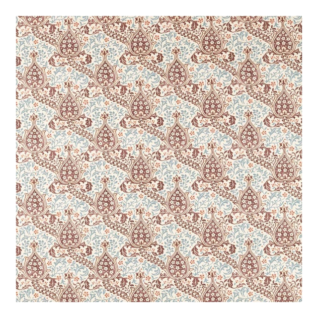 Morris & Co. Persian Tulip Fabric in Umber/Mineral Blue For Sale