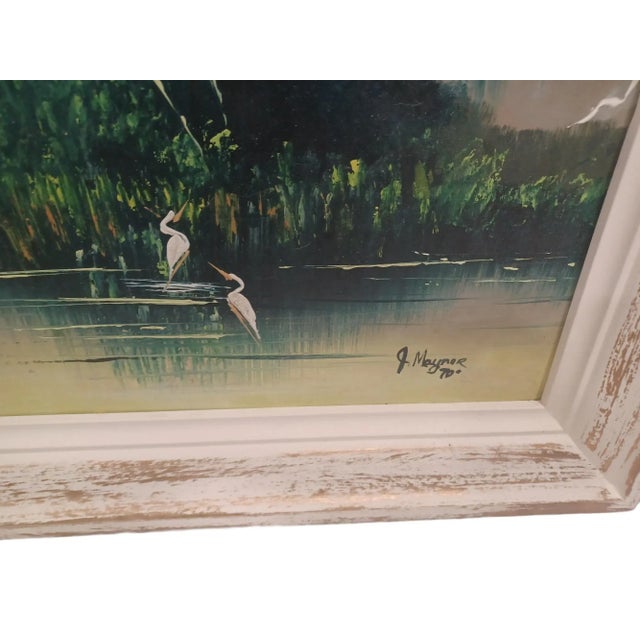 Vintage Highwayman John Maynor signed lower right 1970. A swamp scene with yellow sky and egrets. Feamed Oil painting on...