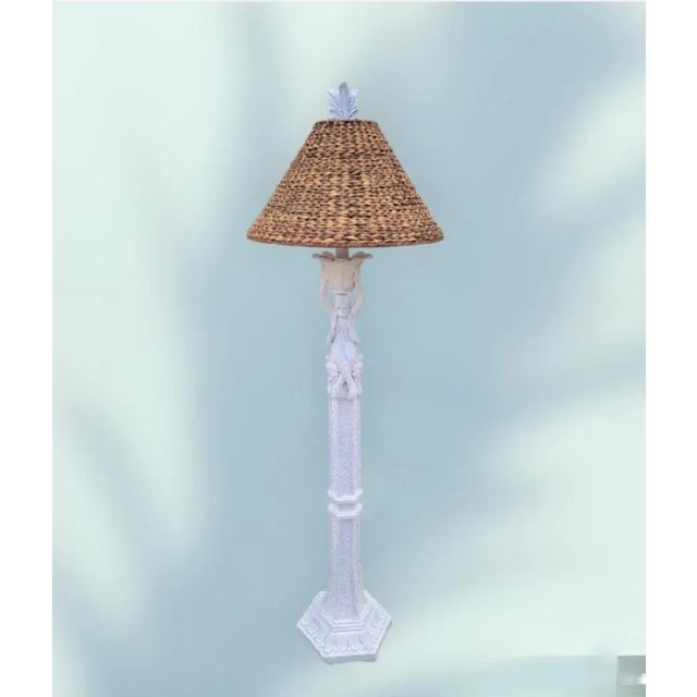 A wonderful vintage whimsical Regency style monkey floor lamp. The lamp features a ceramic body, painted in a white gloss...