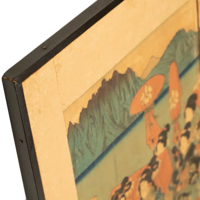 Edo to Meiji Era Utagawa Kunisada Woodblock Print Triptych Byobu Screen C. 1850s For Sale - Image 11 of 12