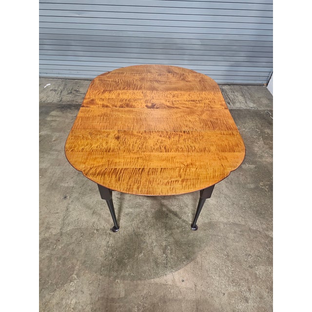 Late 20th Century Tiger Maple Dining Table Black Painted Base 2 Leaves Benchmade For Sale - Image 12 of 17