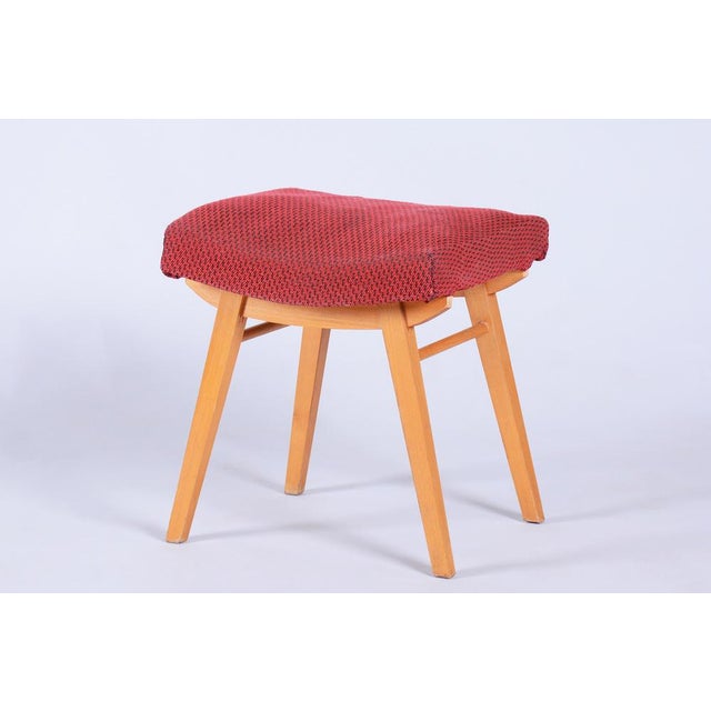 Beige Mid-Century Stool in Upholstery and Beech, Slovakia, 1960s For Sale - Image 8 of 8