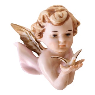 Antique European Porcelain Gold Gilt Cherub Christmas/Holiday Ornament For Sale