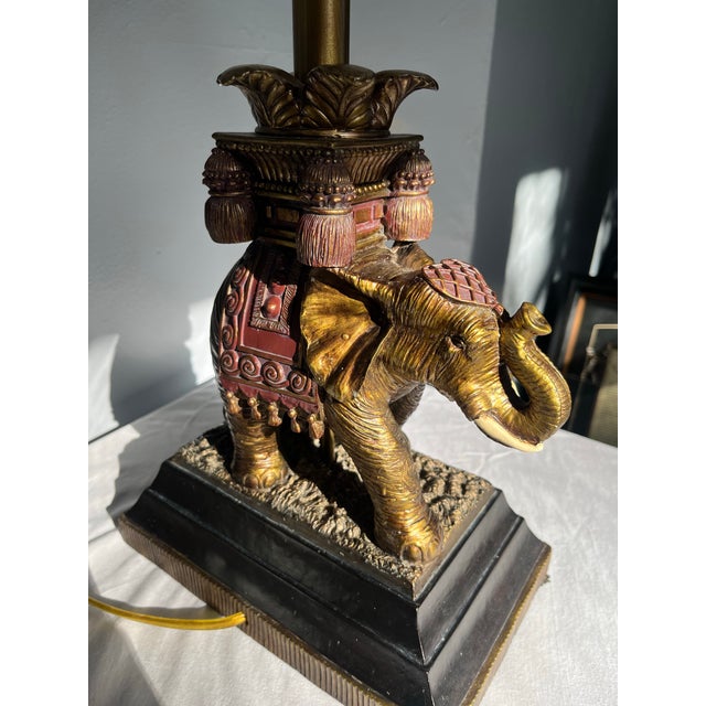 1970s East Asian Elephant Table Lamp With Silk Shade - Attributed to Robert Abbey For Sale - Image 10 of 12