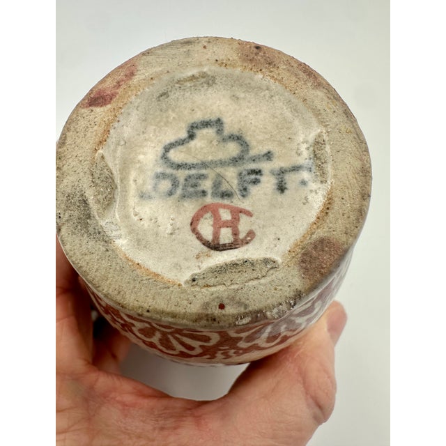 1940s A Rare De Porcelyne Fles Dutch Delft Red Craquele Glaze Pottery Vase For Sale - Image 5 of 6