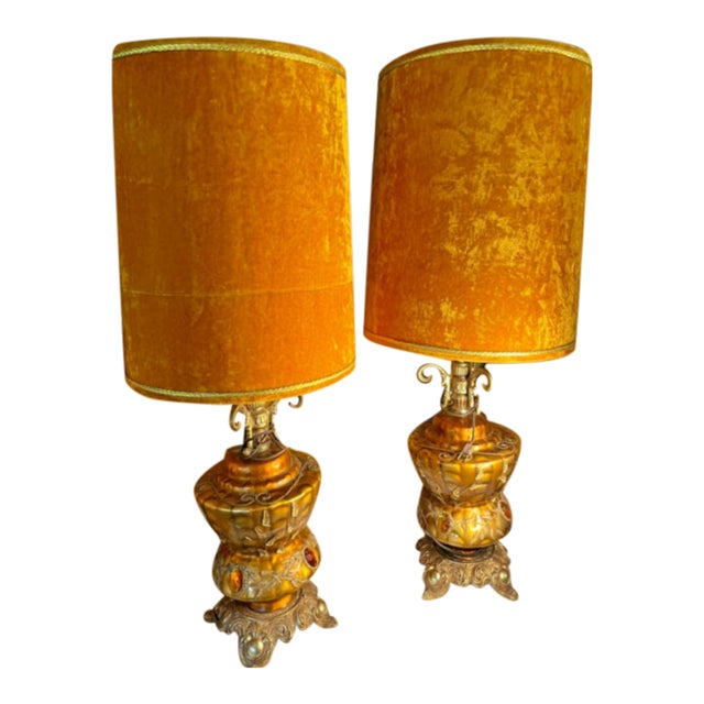 A Pair of Vintage Capri Lamps With Original Shades For Sale