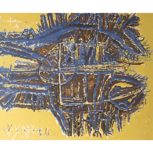 A 1957 serigraph print by the Israeli artist Moshe Tamir (1924-2004). The composition has intricate line work layered with...