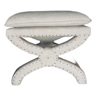 Linen Upholstered Stool Restoration Hardware For Sale