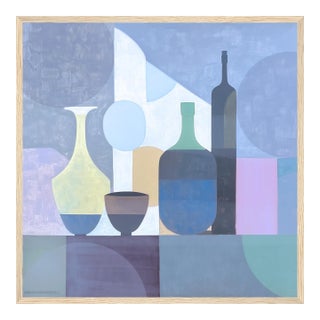 Mid Century Modern Still Life in Blue Palette Framed Print by P. L. Bradbury For Sale