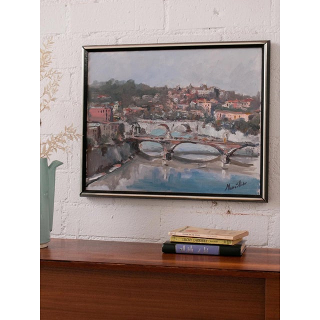 Mid 20th Century Mid 20th Century Original Painting of the Paris Canal For Sale - Image 5 of 5