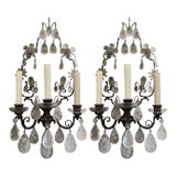 Pair of Early 20th Century Bronze and Rock Crystal Wall Sconces For Sale