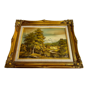 Mid Century Framed Landscape Oil Painting Signed S Mold With Carved Gilt Wood Frame