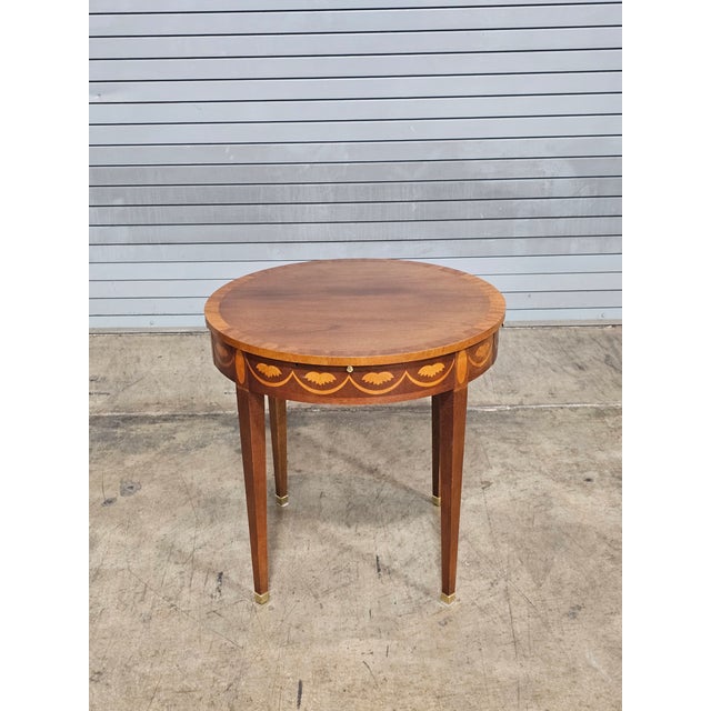 Late 20th Century Baker Federal Style Inlaid Mahogany Round Side Table For Sale - Image 12 of 16