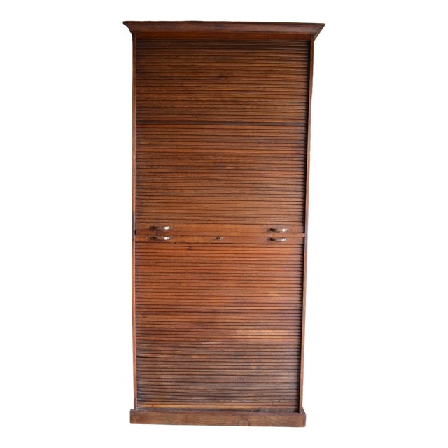 Large Oak Roller Shutter Cabinet For Sale
