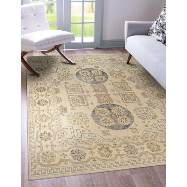 6x9 Ava Sophie Beige Floral Traditional Hand Knotted Wool Carpet Rug For Sale - Image 4 of 6