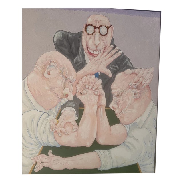 Arm Wrestling, Mixed Media on Wood Fiber For Sale