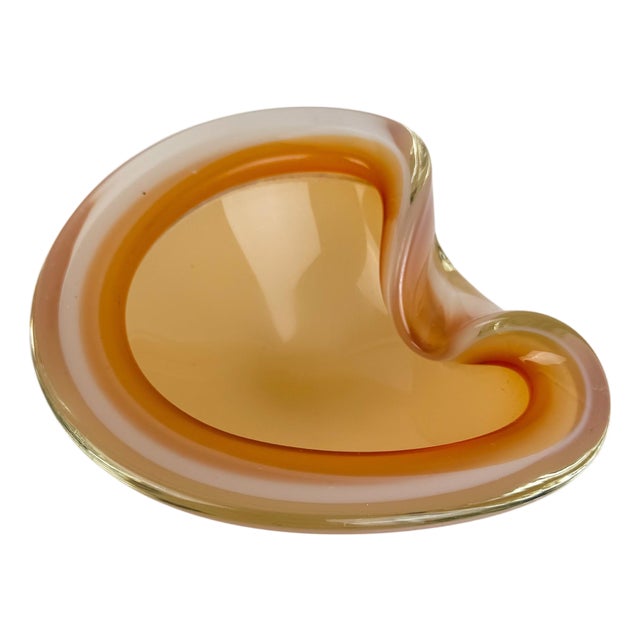 Peach-Orange Sommerso Murano Glass Shell Bowl or Ashtray by Flavio Poli for Seguso, Italy, 1970s For Sale