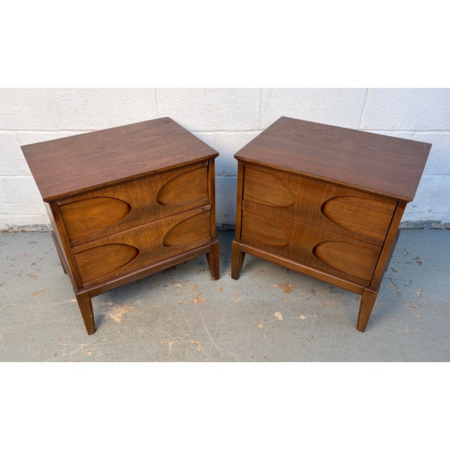 Contemporary Mid 20th Century Sculpted Walnut Nightstands, A Pair For Sale - Image 3 of 12