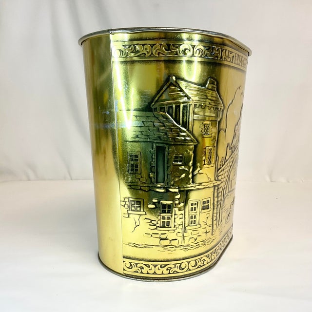 Mid 20th Century Mid-Century EnglishRustic European Wastebasket With Raised Village Scene For Sale - Image 5 of 12