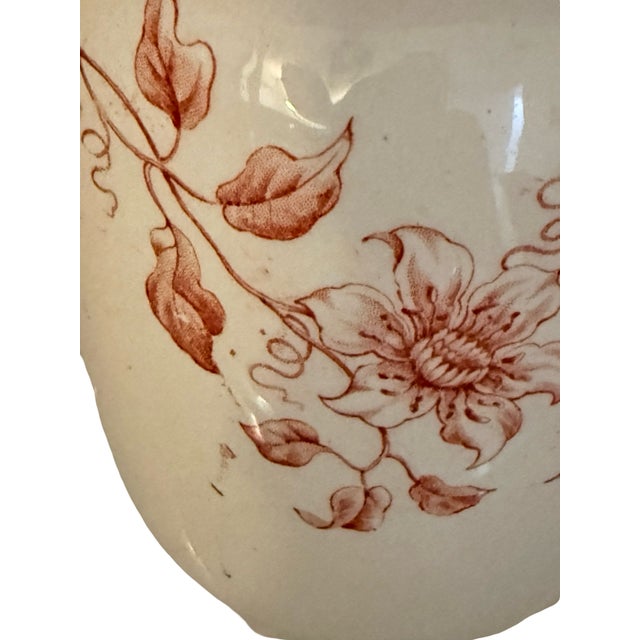Late 19th Century Late 19th Century French Terre De Fer Red Floral Transferware Pitcher For Sale - Image 5 of 7