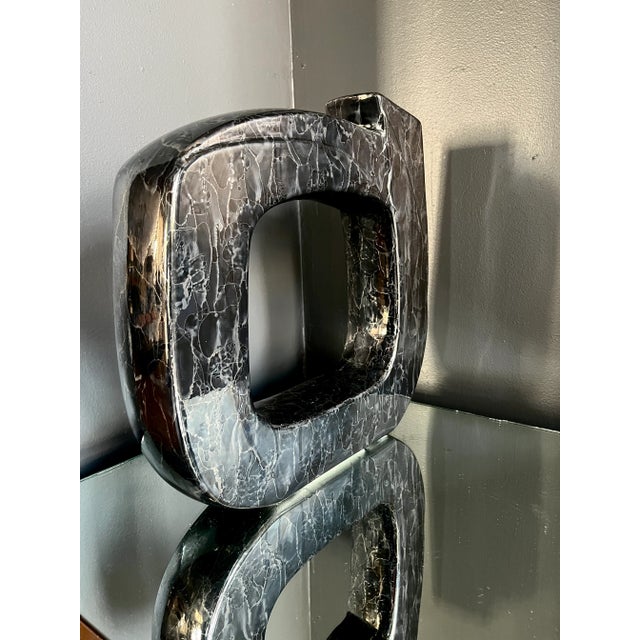 1980s Postmodern Black Ceramic Marbled Vase For Sale - Image 4 of 6