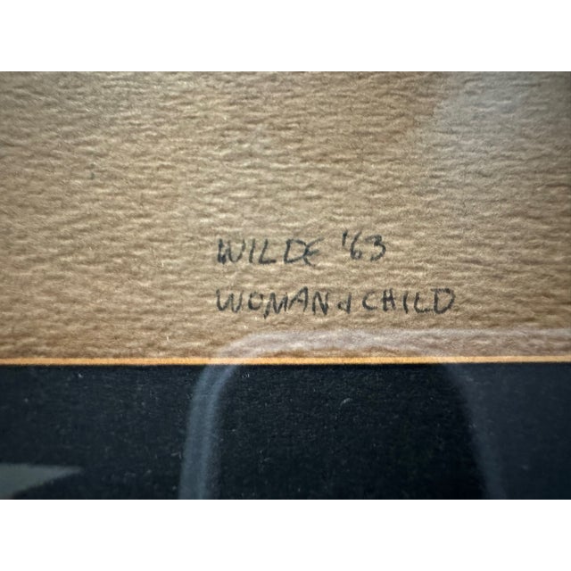 Artist Signed 1963 Woman and Child Abstract Figural Artwork Framed For Sale - Image 4 of 8