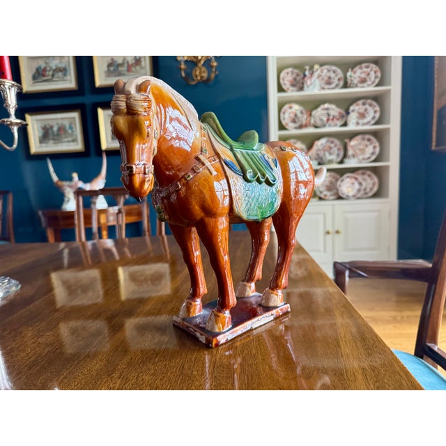 Asian Antique Mid 20th Century Large Tang Style Sandal Glaze Horse For Sale - Image 3 of 3