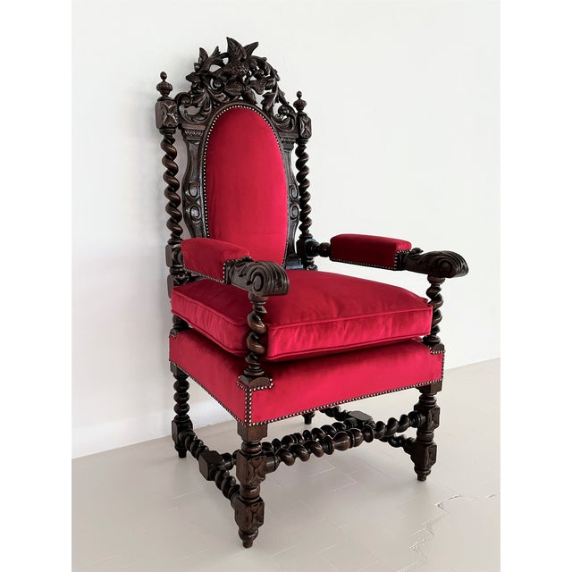 Italian Baroque Throne Armchair in Walnut and Velvet, 1890s-1900s For Sale - Image 10 of 18