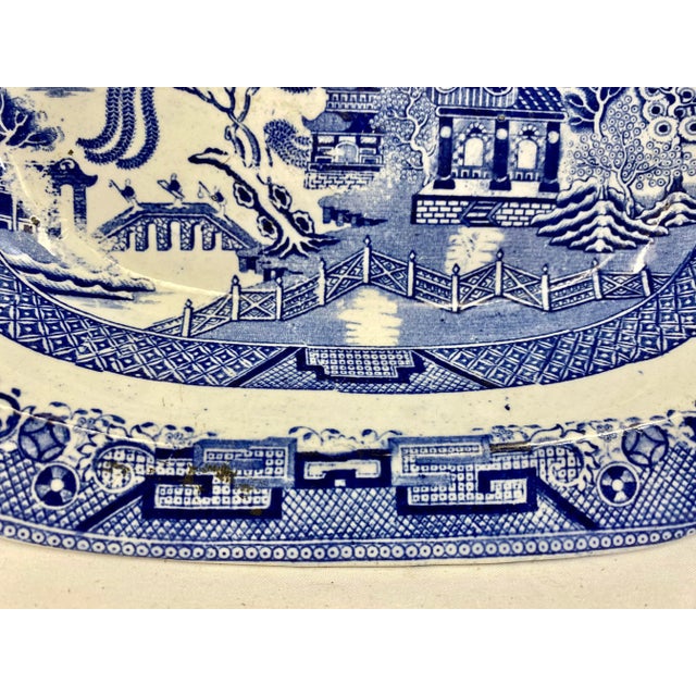 Antique Oval Blue Willow Serving Bowl Made in England - Circa 1900 For Sale In Dallas - Image 6 of 13