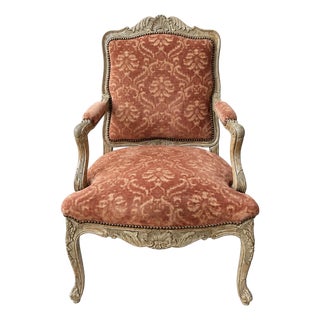 William Switzer Cerused Carved Fruitwood French Louis XV Style Arm Chair For Sale
